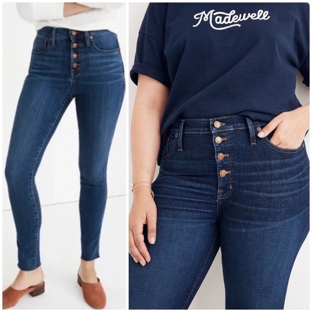 New Madewell 9" Mid Rise Skinny Jeans in Hayes Wash Button Front Edition Sz 36